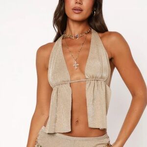 White fox boutique gold shimmer tank top